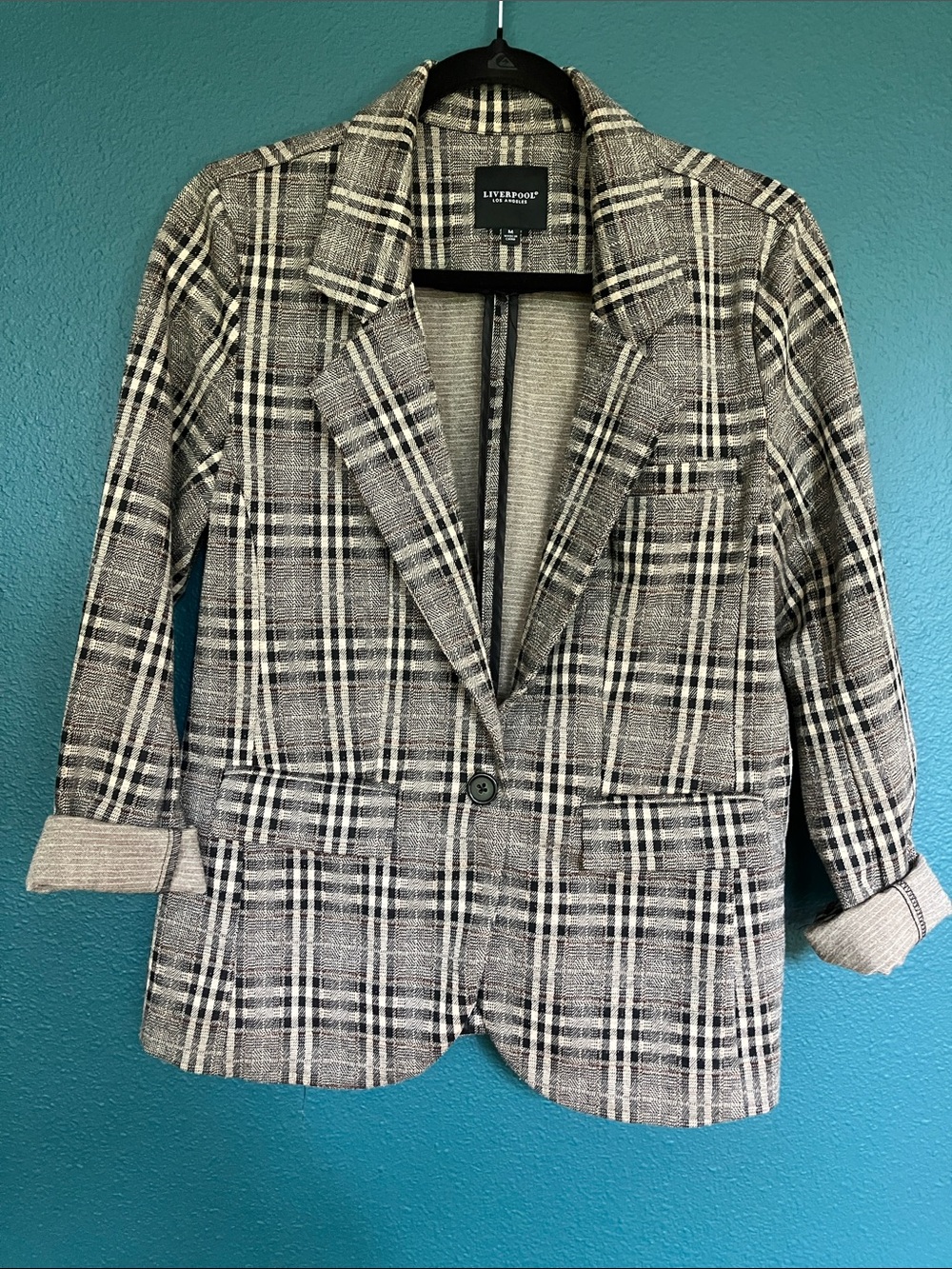 Liverpool LA Camel Black Plaid Blazer | Contrast Trim | Good Condition